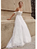 Off Shoulder Sweetheart Neck Beaded Ivory Lace Wedding Dress